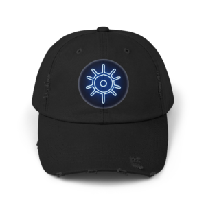 Distressed Black Cap with Neon Glyph Emblem